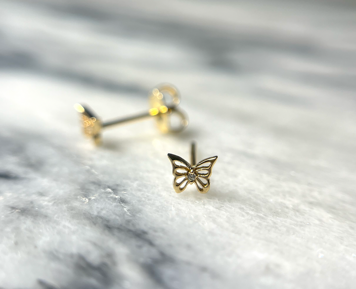 METAMORPHOSIS BUTTERFLY STUD | Pretty Collective | Solid 14k Gold Studs with Diamond Center